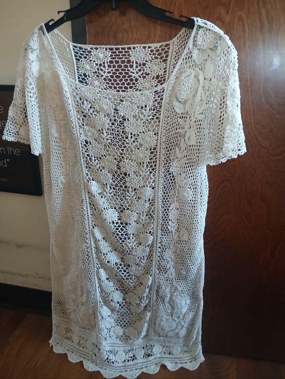 NWOT/ cream floral crochet boho mini dress